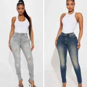 Women's High-Waisted Jeans - Gray and Blue Size 14